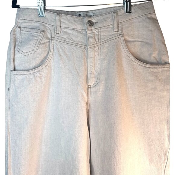 ZARA Linen Blend Small Wide Leg Pants Beige - Picture 7 of 15